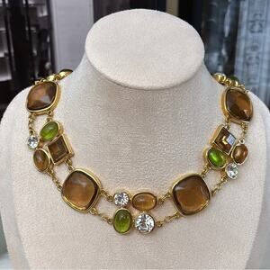 D’Orlan Gold Plated Toggle Necklace with Enamel and Swarovski Crystal 16”